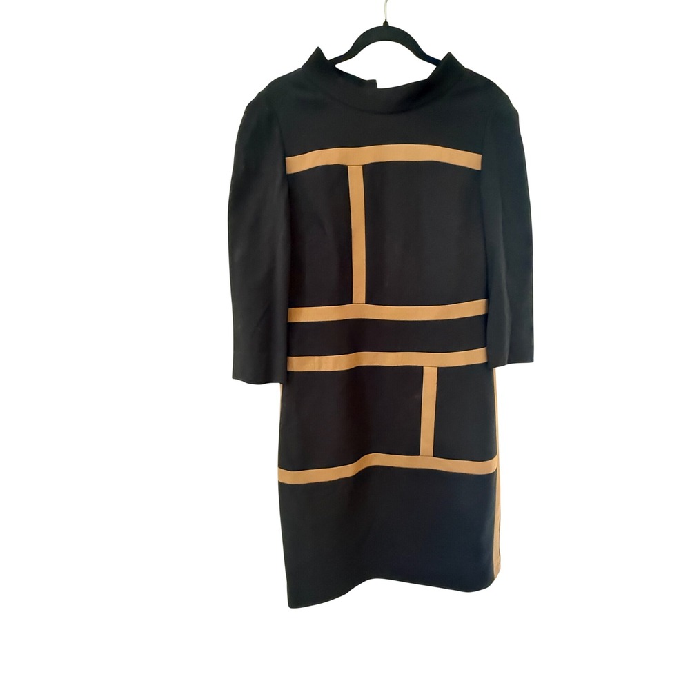 Per Se Black Tan Colorblock Sheath Dress Career Office Stretch Size 8 Midi - Picture 4 of 5